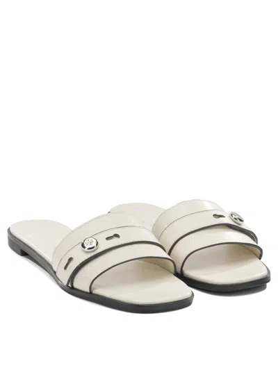 Tory Burch Sandals Open Toe Flat Sole Decorative Buckle In White
