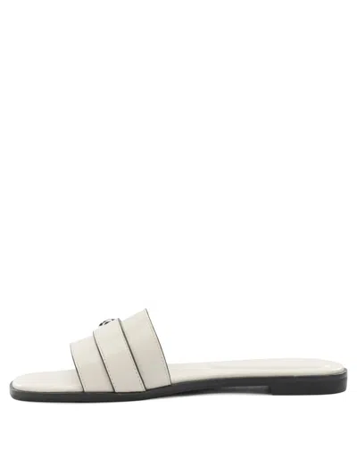 Tory Burch Sandals Open Toe Flat Sole Decorative Buckle In White