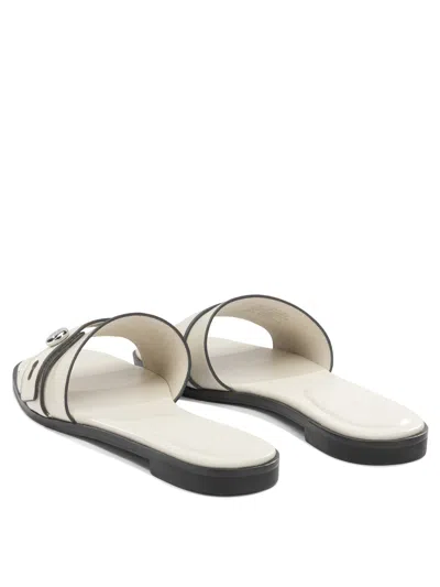 Tory Burch Sandals Open Toe Flat Sole Decorative Buckle In White