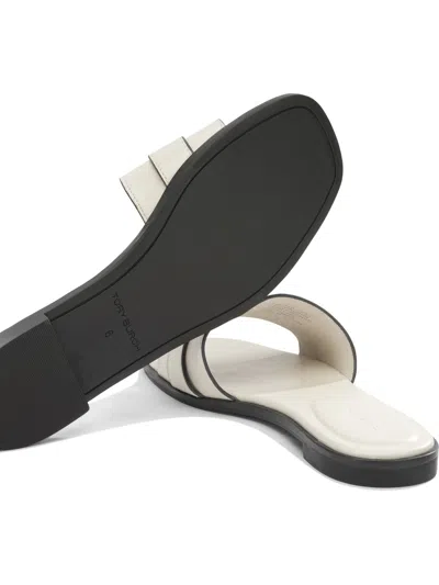 Tory Burch Sandals Open Toe Flat Sole Decorative Buckle In White