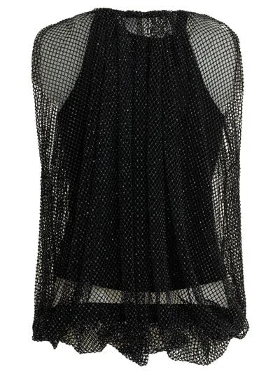 Sportmax Embellished Mesh And Jersey Top In Black