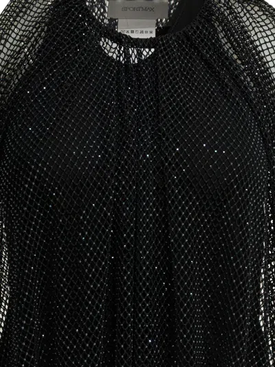 Sportmax Embellished Mesh And Jersey Top In Black