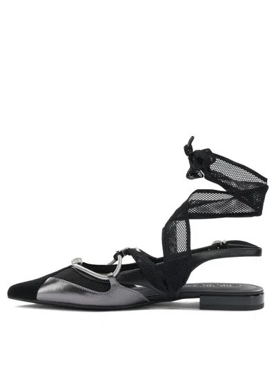 Pinko Gianira Black Ballerinas With Pointed Toe And Decorative Ankle Band In Leather And Fabric Blend Woma