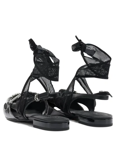 Pinko Gianira Black Ballerinas With Pointed Toe And Decorative Ankle Band In Leather And Fabric Blend Woma