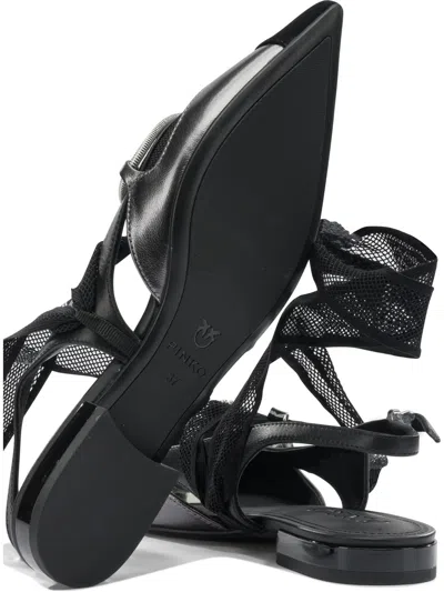 Pinko Gianira Black Ballerinas With Pointed Toe And Decorative Ankle Band In Leather And Fabric Blend Woma