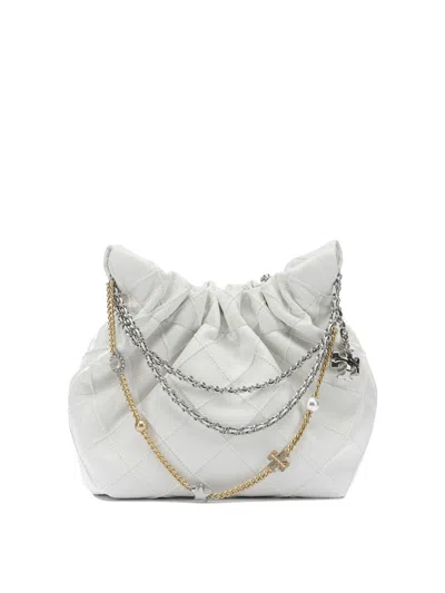 Tory Burch Mini Fleming Soft Distressed Drawstring Bag In White