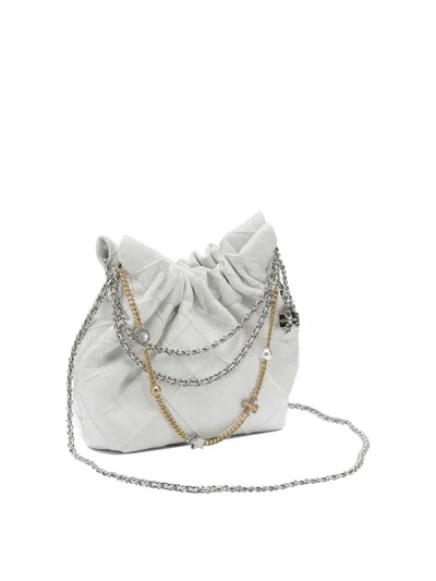 Tory Burch Mini Fleming Soft Distressed Drawstring Bag In White