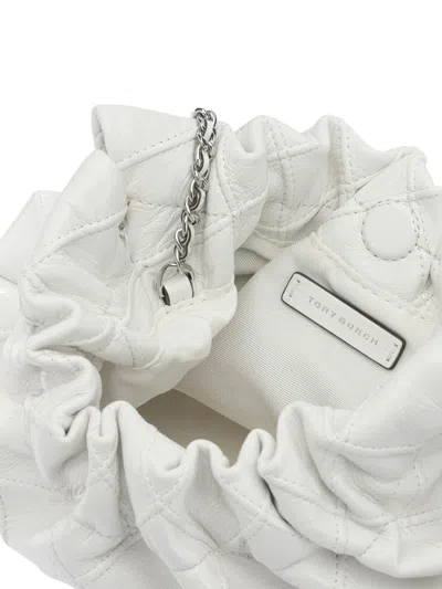 Tory Burch Mini Fleming Soft Distressed Drawstring Bag In White