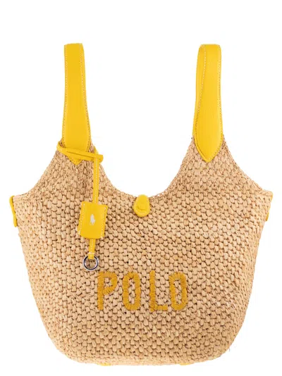 Polo Ralph Lauren Polo Play Raffia And Leather Tote Bag In Yellow