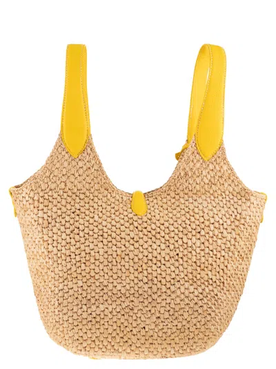 Polo Ralph Lauren Polo Play Raffia And Leather Tote Bag In Yellow