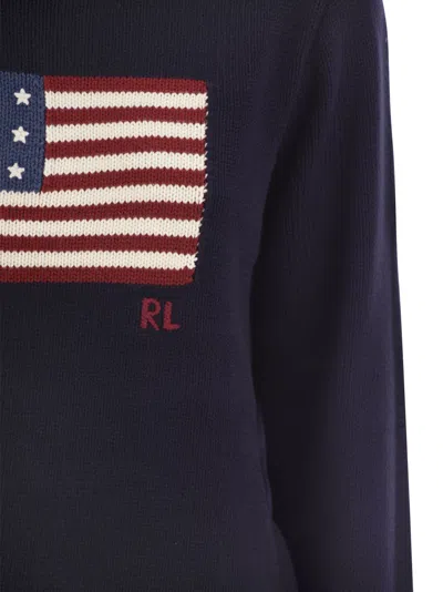 Polo Ralph Lauren Flag Cotton Crewneck Sweater Woman Sweater Navy Size S Cotton In Hunter Navy Multi