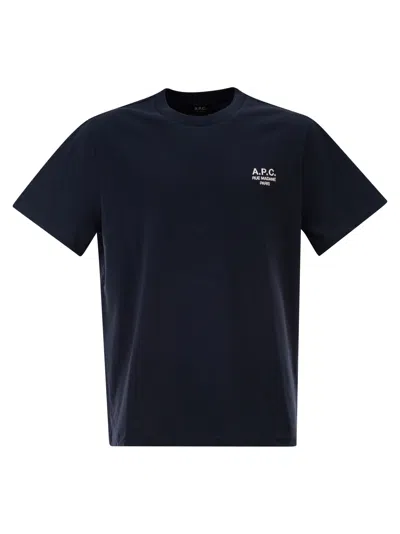 A.p.c. Men Blue Crewneck T-shirt With Logo Embroidered On The Front In Cotton Man