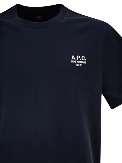 A.p.c. Men Blue Crewneck T-shirt With Logo Embroidered On The Front In Cotton Man