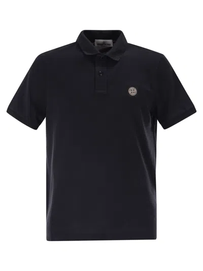 Stone Island Mens Black Brand-patch Regular-fit Stretch-cotton Polo Shirt Xl In Blue