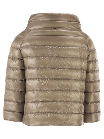 Herno High-neck Quilted Jacket In Brown
