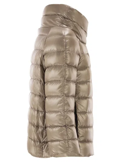 Herno High-neck Quilted Jacket In Brown