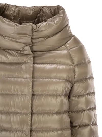 Herno High-neck Quilted Jacket In Brown