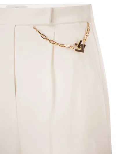 Elisabetta Franchi White Shorts With Chain Detail On The Front And Front Concealed Closure In Viscose Stretch Woman