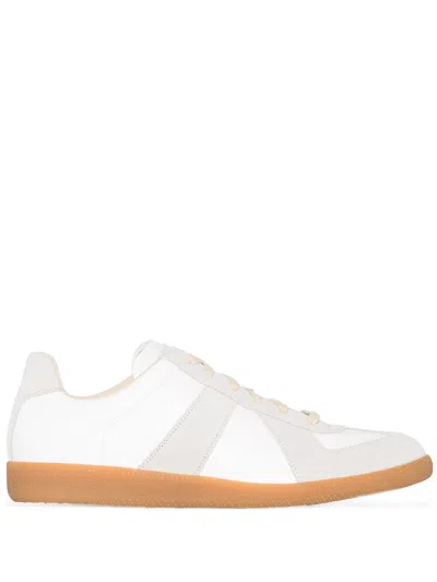 Maison Margiela Low-top Leather Sneakers With Contrasting Details In White
