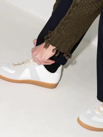 Maison Margiela Low-top Leather Sneakers With Contrasting Details In White