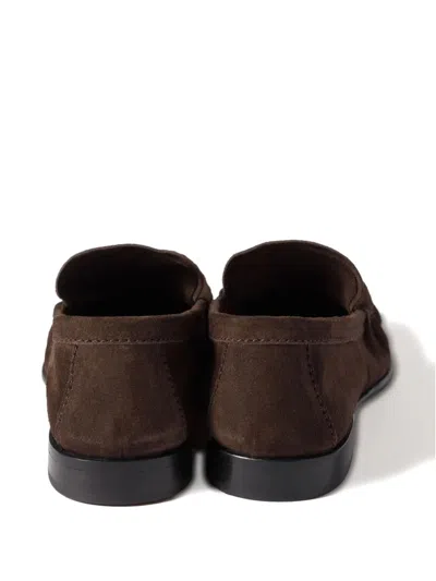 Miu Miu Suede Round Toe Slip On Loafers In Brown