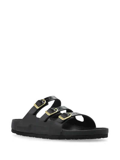 Birkenstock Black Sandals With Adjustable Straps And Gold-tone Buckles