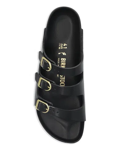 Birkenstock Black Sandals With Adjustable Straps And Gold-tone Buckles