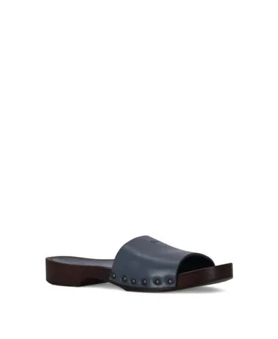 La Rose Studded Leather Clogs In Blue