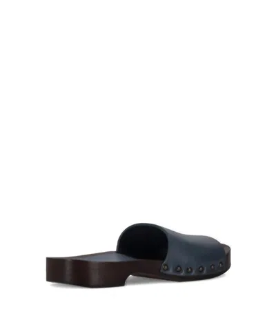La Rose Studded Leather Clogs In Blue