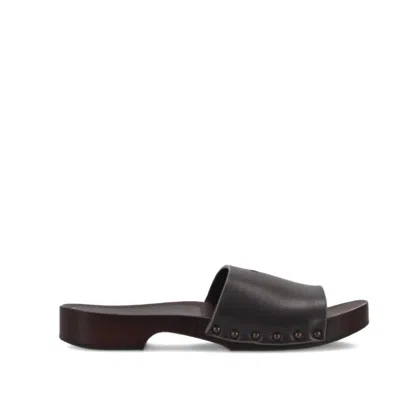 La Rose Studded Leather Clogs In Black
