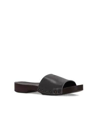 La Rose Studded Leather Clogs In Black