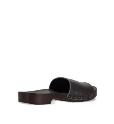 La Rose Studded Leather Clogs In Black