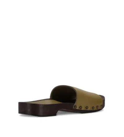 La Rose Studded Leather Clogs In Green