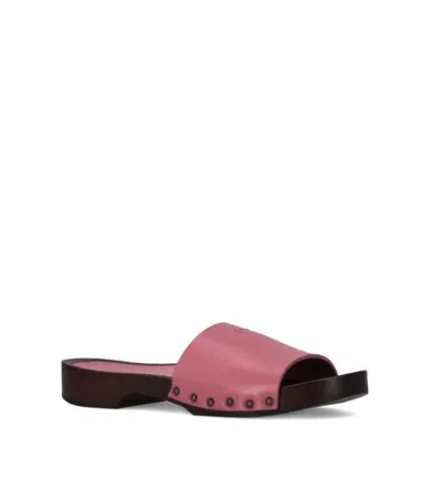 La Rose Leather Flat Sandals Open Toe Studs In Pink