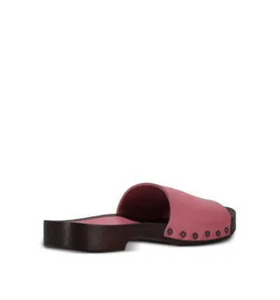 La Rose Leather Flat Sandals Open Toe Studs In Pink