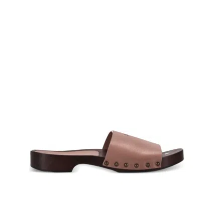 La Rose Studded Leather Clogs In Pink