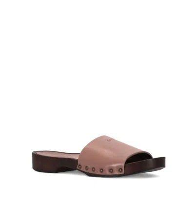 La Rose Studded Leather Clogs In Pink