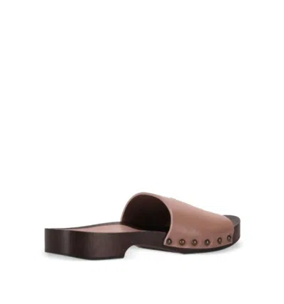 La Rose Studded Leather Clogs In Pink
