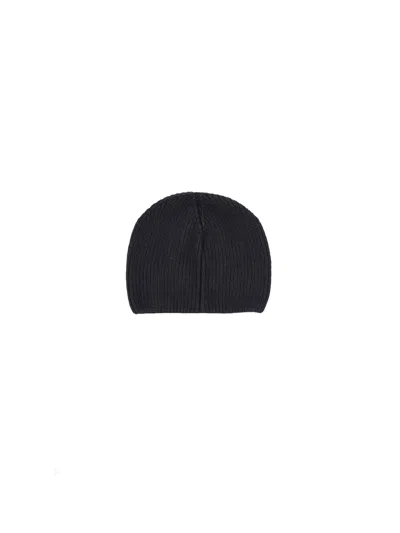 Patou Black Textured Logo Beanie Hat In Blue