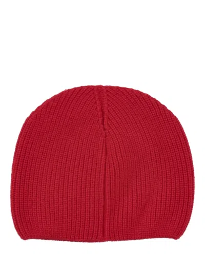 Patou Red Textured Logo Beanie Hat In Red