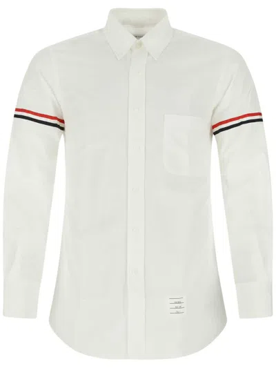 Thom Browne Button-down Collar Grosgrain-trimmed Cotton-poplin Shirt In White