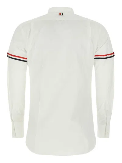 Thom Browne Button-down Collar Grosgrain-trimmed Cotton-poplin Shirt In White