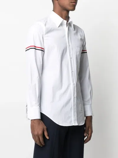 Thom Browne Button-down Collar Grosgrain-trimmed Cotton-poplin Shirt In White