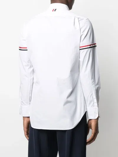 Thom Browne Button-down Collar Grosgrain-trimmed Cotton-poplin Shirt In White