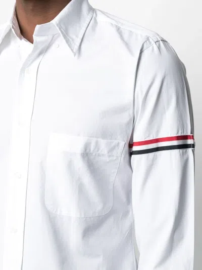 Thom Browne Button-down Collar Grosgrain-trimmed Cotton-poplin Shirt In White