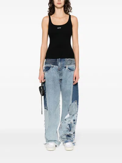 Off-white Stretch Cotton Tank Top Scoop Neckline In Black