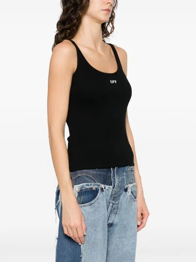 Off-white Stretch Cotton Tank Top Scoop Neckline In Black