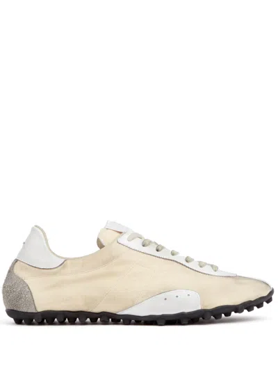 Maison Margiela Leather Lace-up Trainers Featuring Suede Accents In White