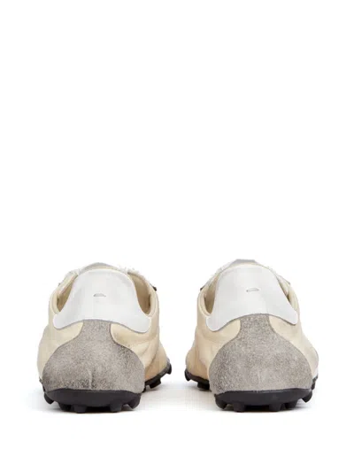 Maison Margiela Leather Lace-up Trainers Featuring Suede Accents In White