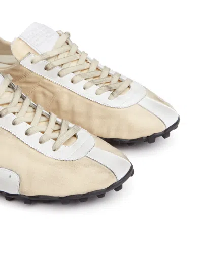 Maison Margiela Leather Lace-up Trainers Featuring Suede Accents In White
